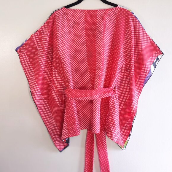 CAbi 100% Silk Scarf Top w/ Belt Kimono Style Polka Dot Floral Artsy Size Small - Picture 14 of 14